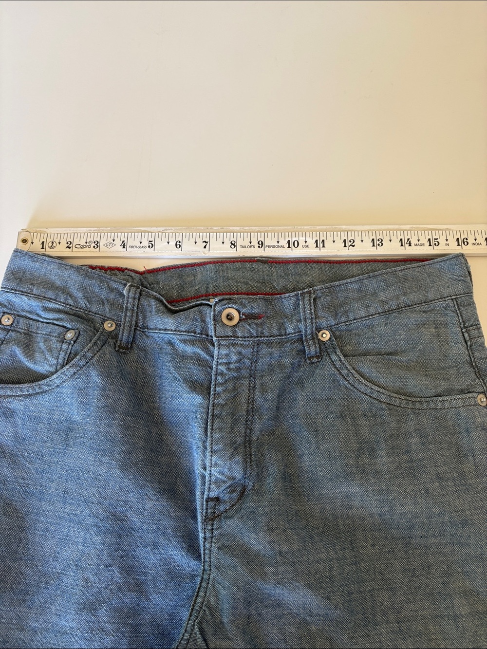 Raleigh Denim Graham Trousers Chambray Handmade Business Casual 5 Pocket Size 33 - Picture 9 of 11